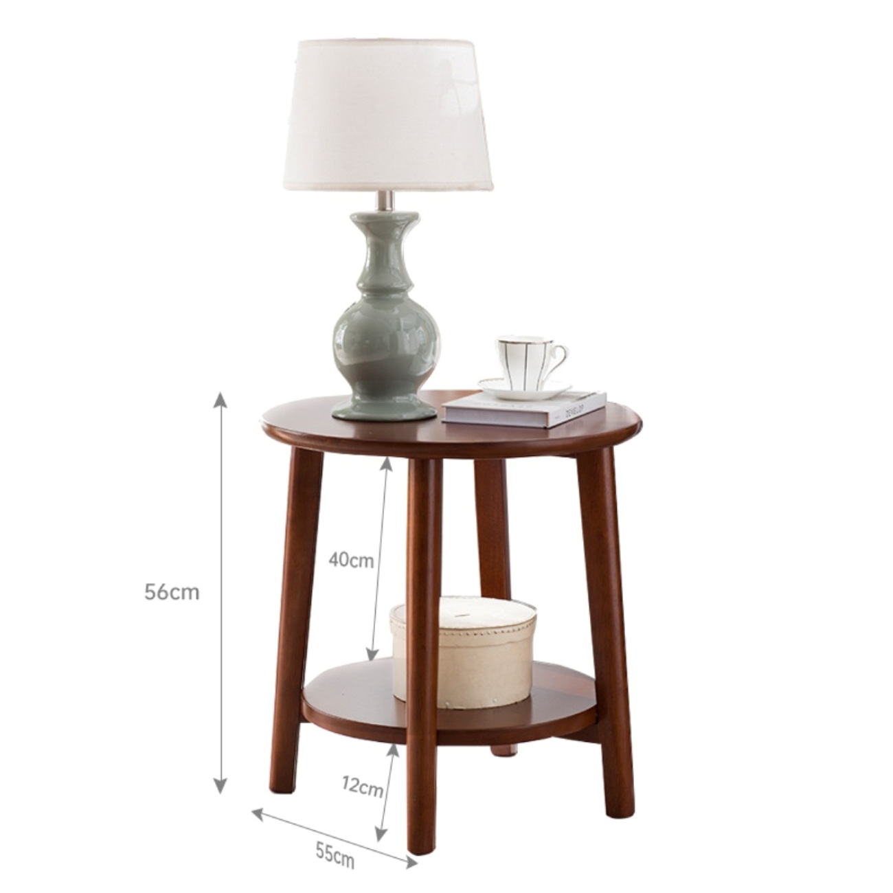 Round Wooden Side Table With Shelf